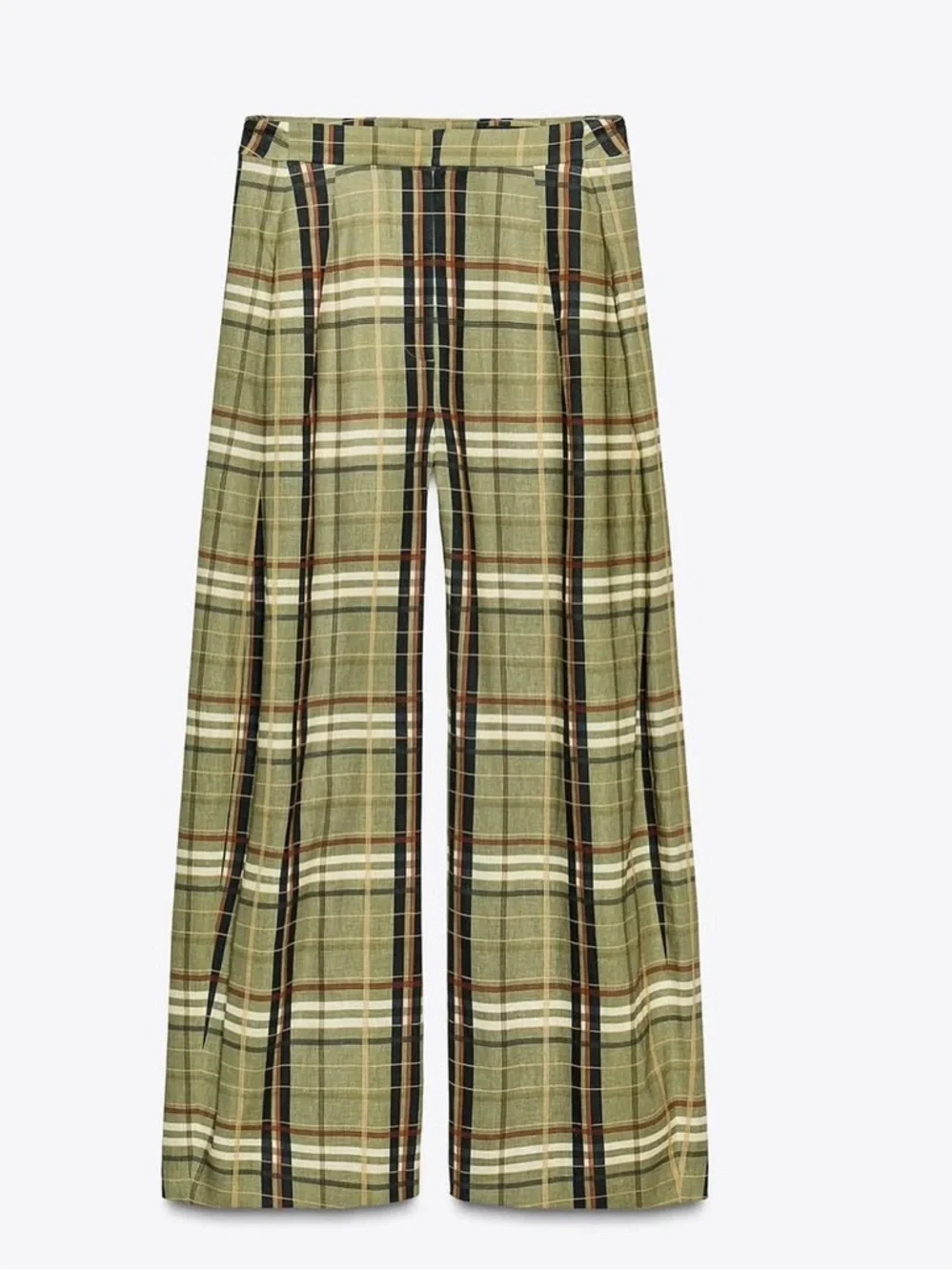 Zara NWT ZW Collection linen blend checkered plaid pants 8371/029 - Picture 10 of 12